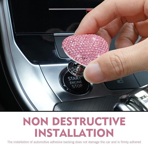 Car Heart Start Button Cover, Bling Anti-scratch Ceramic Engine Start/Stop Joystick, Press-designed Push to Start Button Decor Protector, Universal for Most Cars (Pink) in Saudi Arabia