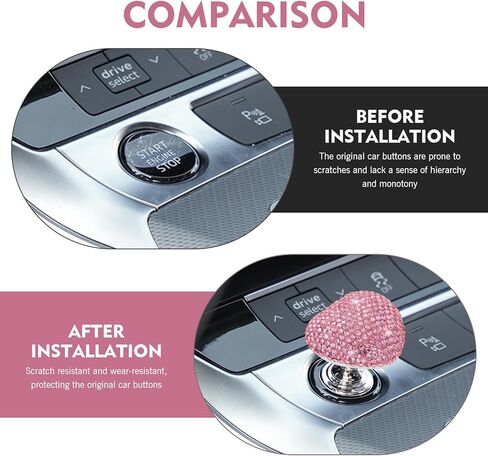 Car Heart Start Button Cover, Bling Anti-scratch Ceramic Engine Start/Stop Joystick, Press-designed Push to Start Button Decor Protector, Universal for Most Cars (Pink) in Saudi Arabia