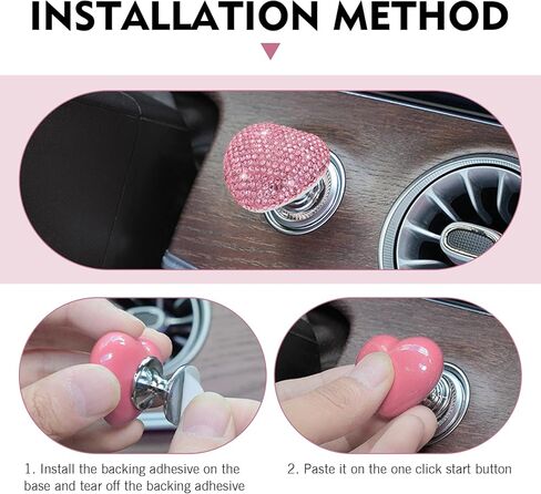 Car Heart Start Button Cover, Bling Anti-scratch Ceramic Engine Start/Stop Joystick, Press-designed Push to Start Button Decor Protector, Universal for Most Cars (Pink) in Saudi Arabia
