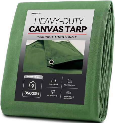قماش القنب 6x8 12oz قماش القنب الثقيل مع حلقات مقاومة للصدأ، مشمع خارجي متين ومتعدد الأغراض للتخييم والفناء وخيمة المظلة وكومة الخشب والشاحنات والمعدات in Kuwait