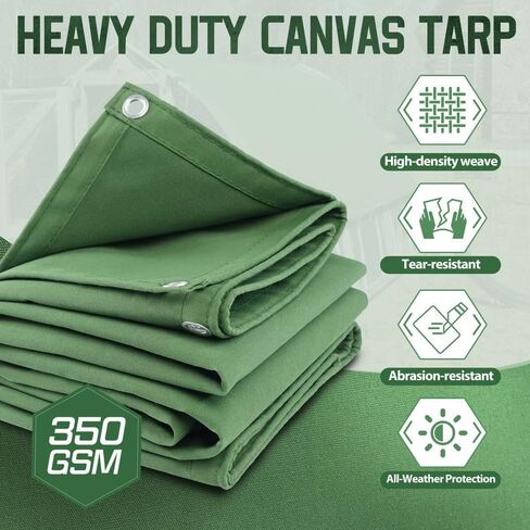 قماش القنب 6x8 12oz قماش القنب الثقيل مع حلقات مقاومة للصدأ، مشمع خارجي متين ومتعدد الأغراض للتخييم والفناء وخيمة المظلة وكومة الخشب والشاحنات والمعدات in Kuwait