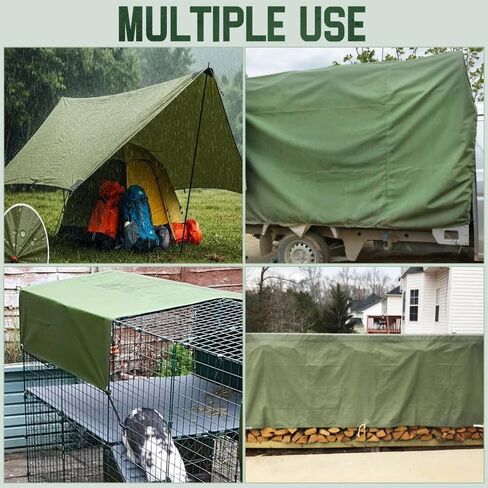 قماش القنب 6x8 12oz قماش القنب الثقيل مع حلقات مقاومة للصدأ، مشمع خارجي متين ومتعدد الأغراض للتخييم والفناء وخيمة المظلة وكومة الخشب والشاحنات والمعدات in Kuwait