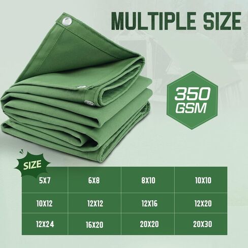 قماش القنب 6x8 12oz قماش القنب الثقيل مع حلقات مقاومة للصدأ، مشمع خارجي متين ومتعدد الأغراض للتخييم والفناء وخيمة المظلة وكومة الخشب والشاحنات والمعدات in Kuwait