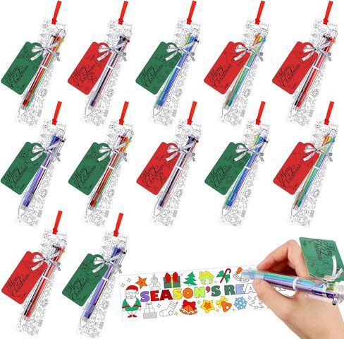 25 Sets Christmas Classroom Gifts Set Color Your Own Bookmarks DIY Xmas Party Favors Bookmarks Craft 6-in-1 Multicolor Ballpoint Pen for Party Goodie Bag Gift in Saudi Arabia