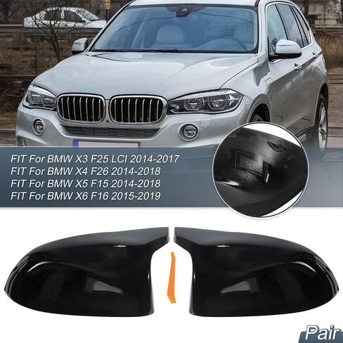 Motoforti Pair Left Right Side View Mirror Cover Caps Replacement for BMW X5 F15 X6 F16 X3 F25 LCI X4 F26 2014-2018 Door Wing Mirror Cap Gloss Black in Saudi Arabia