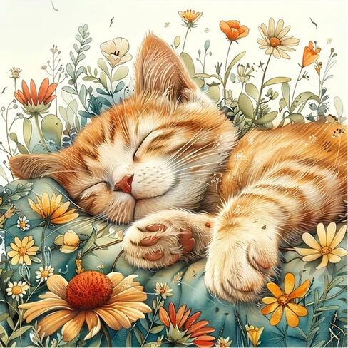 Cat Diamond Painting Kits for Adults, Sleeping Cat Diamond Art Dots 5D Full Drill DIY Gem Art Wall Decor for Home Office 11.8x11.8in in Saudi Arabia