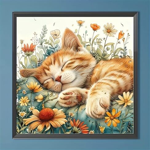 Cat Diamond Painting Kits for Adults, Sleeping Cat Diamond Art Dots 5D Full Drill DIY Gem Art Wall Decor for Home Office 11.8x11.8in in Saudi Arabia