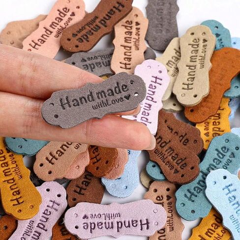 10PCS Handmade Leather Tags with Heart Cutouts - Colorful DIY Clothing Labels - Premium Leather Patches(Random Colors) in Saudi Arabia