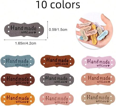 10PCS Handmade Leather Tags with Heart Cutouts - Colorful DIY Clothing Labels - Premium Leather Patches(Random Colors) in Saudi Arabia