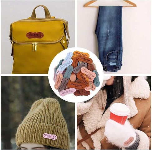 10PCS Handmade Leather Tags with Heart Cutouts - Colorful DIY Clothing Labels - Premium Leather Patches(Random Colors) in Saudi Arabia
