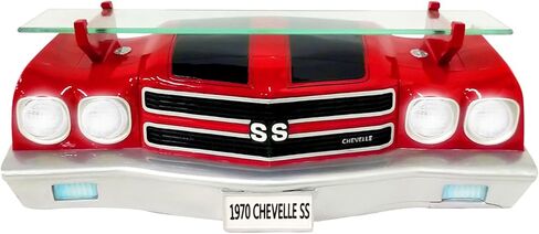 Sunbeltgifts 1970 Chevy Chevelle SS Floating Wall Shelf, Red with Black Stripes, LED Headlights, 19.5x6.7x6.7 inches, Tempered Glass in Saudi Arabia