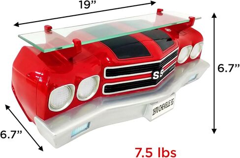 Sunbeltgifts 1970 Chevy Chevelle SS Floating Wall Shelf, Red with Black Stripes, LED Headlights, 19.5x6.7x6.7 inches, Tempered Glass in Saudi Arabia