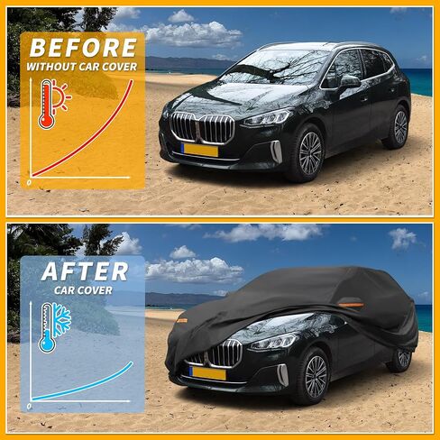 All-Weather Waterproof Car Cover - UV-Resistant Outdoor Full Exterior Protection for BMW 2 Series Sedan 190T-PU Black with Right Side Zipper in Saudi Arabia