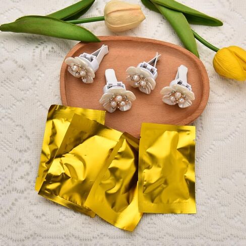 White Pearl Flower Air Vent Clips Bling Rhinestone Floral Car Vent Air Freshener Clips 4Pcs Cute Cars Decorations Interior Large Aesthetic Cars Accessories Flowers Car Décor for Girls Elegant in Saudi Arabia