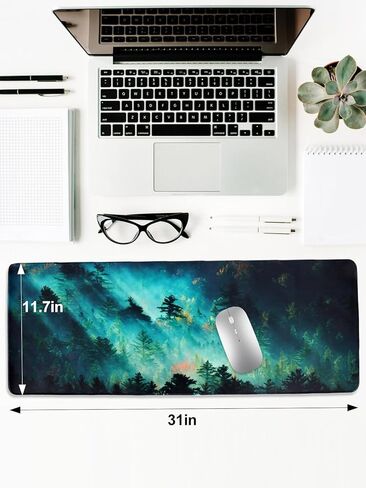 31x11.7 Inches Mouse Mat XXL Large Green Forest Background Pattern Mouse Pad Long Extended Desk Mat in Saudi Arabia