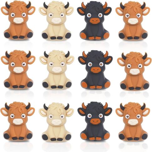 Highland Cow 3D Silicone Focal Beads, 12PCS Cartoon Cow Silicone Beads for Beaded Pens Keychain Making, DIY Cute Aniamls Bracelets Necklaces Crafts Gift Supplies in Saudi Arabia