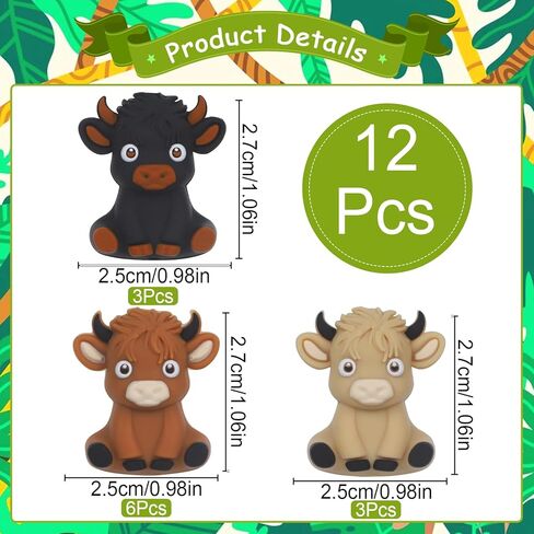 Highland Cow 3D Silicone Focal Beads, 12PCS Cartoon Cow Silicone Beads for Beaded Pens Keychain Making, DIY Cute Aniamls Bracelets Necklaces Crafts Gift Supplies in Saudi Arabia