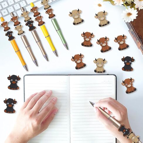 Highland Cow 3D Silicone Focal Beads, 12PCS Cartoon Cow Silicone Beads for Beaded Pens Keychain Making, DIY Cute Aniamls Bracelets Necklaces Crafts Gift Supplies in Saudi Arabia