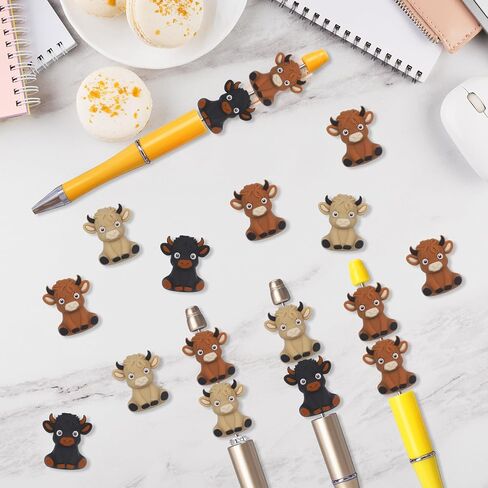 Highland Cow 3D Silicone Focal Beads, 12PCS Cartoon Cow Silicone Beads for Beaded Pens Keychain Making, DIY Cute Aniamls Bracelets Necklaces Crafts Gift Supplies in Saudi Arabia