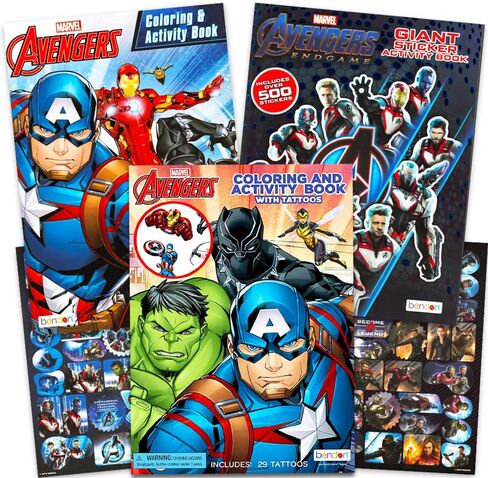 مجموعة كتب التلوين الرائعة من Marvel Avengers مع ملصقات (3 كتب ضخمة - أكثر من 300 ملصق في المجمل تضم Captain America وThor وHulk وIron Man والمزيد) in Kuwait