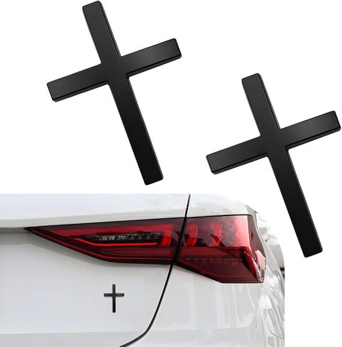 2 PCS Metal Cross Badge Decal, Alloy 3D Stereo Religious Sticker, Self Adhesive Scratch Auto Emblem Decals for Trunk Rear Fender Side Fender (Black) in Saudi Arabia