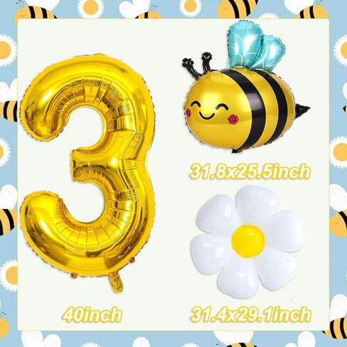 Bee Balloons Daisy Balloons Gold Number 3 Balloon for Bee Themed Birthday Party Gender Reveal Baby Shower Decorations in Saudi Arabia