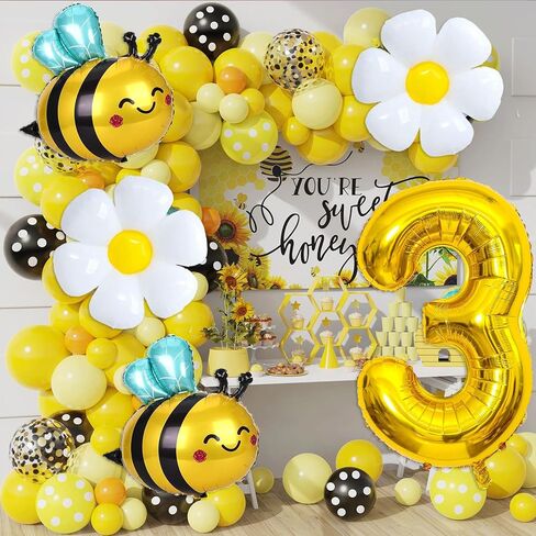 Bee Balloons Daisy Balloons Gold Number 3 Balloon for Bee Themed Birthday Party Gender Reveal Baby Shower Decorations in Saudi Arabia