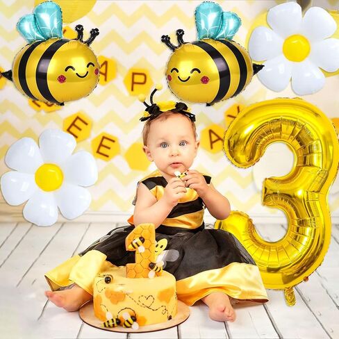 Bee Balloons Daisy Balloons Gold Number 3 Balloon for Bee Themed Birthday Party Gender Reveal Baby Shower Decorations in Saudi Arabia