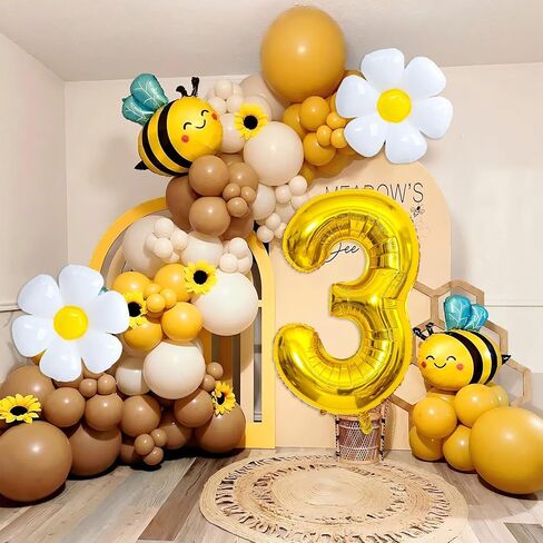 Bee Balloons Daisy Balloons Gold Number 3 Balloon for Bee Themed Birthday Party Gender Reveal Baby Shower Decorations in Saudi Arabia