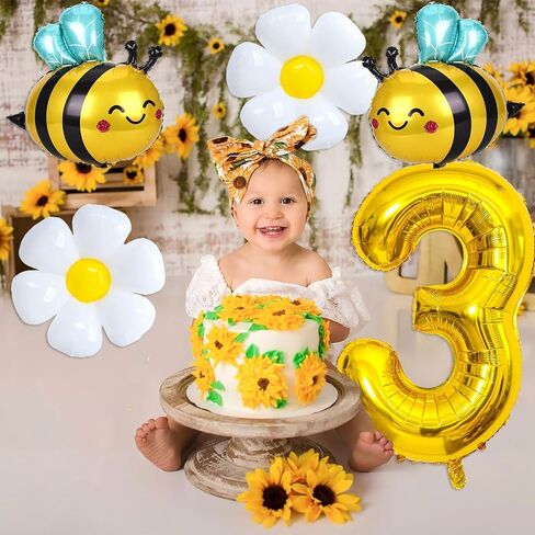 Bee Balloons Daisy Balloons Gold Number 3 Balloon for Bee Themed Birthday Party Gender Reveal Baby Shower Decorations in Saudi Arabia