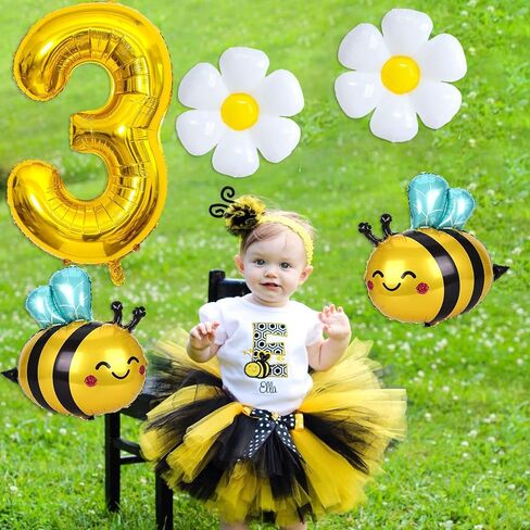 Bee Balloons Daisy Balloons Gold Number 3 Balloon for Bee Themed Birthday Party Gender Reveal Baby Shower Decorations in Saudi Arabia
