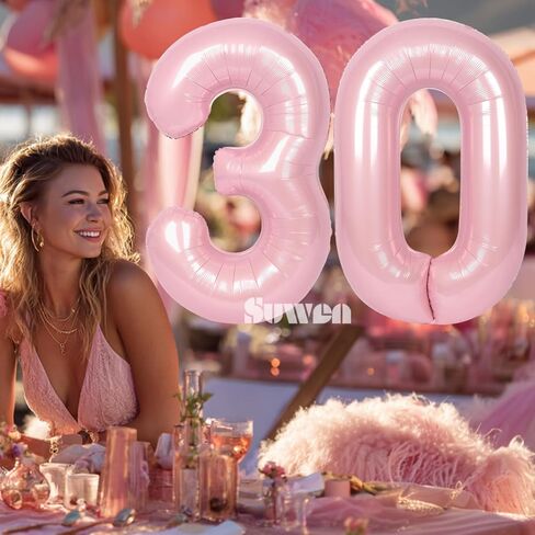 SUWEN 40 Inch Large Pink 30 Balloon Numbers Big Foil Helium Number Balloons 0-9 Jumbo Happy 30th Mylar Birthday Party Decorations for Women Anniversary Party Supplies in Saudi Arabia