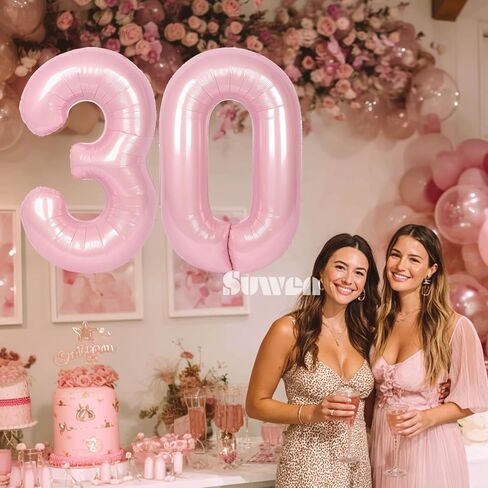 SUWEN 40 Inch Large Pink 30 Balloon Numbers Big Foil Helium Number Balloons 0-9 Jumbo Happy 30th Mylar Birthday Party Decorations for Women Anniversary Party Supplies in Saudi Arabia