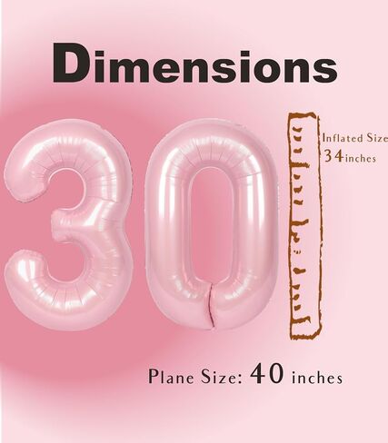 SUWEN 40 Inch Large Pink 30 Balloon Numbers Big Foil Helium Number Balloons 0-9 Jumbo Happy 30th Mylar Birthday Party Decorations for Women Anniversary Party Supplies in Saudi Arabia