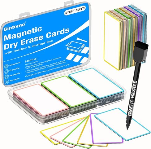 Dry Erase Magnetic Labels - 30PCS 2"x4" Reusable Blank Name Tag Magnets with Marker for Classroom - Colored Write On Strips Stickers for Whiteboard Locker Fridge Shelf Cabinet Accessories in Saudi Arabia
