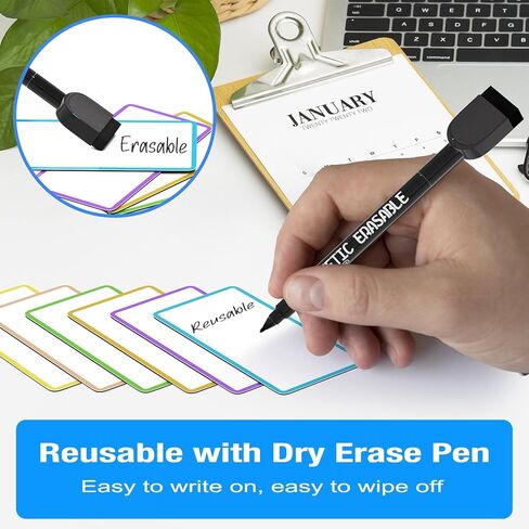 Dry Erase Magnetic Labels - 30PCS 2"x4" Reusable Blank Name Tag Magnets with Marker for Classroom - Colored Write On Strips Stickers for Whiteboard Locker Fridge Shelf Cabinet Accessories in Saudi Arabia