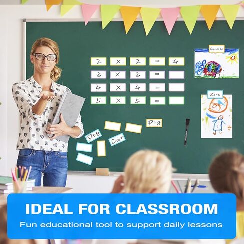 Dry Erase Magnetic Labels - 30PCS 2"x4" Reusable Blank Name Tag Magnets with Marker for Classroom - Colored Write On Strips Stickers for Whiteboard Locker Fridge Shelf Cabinet Accessories in Saudi Arabia