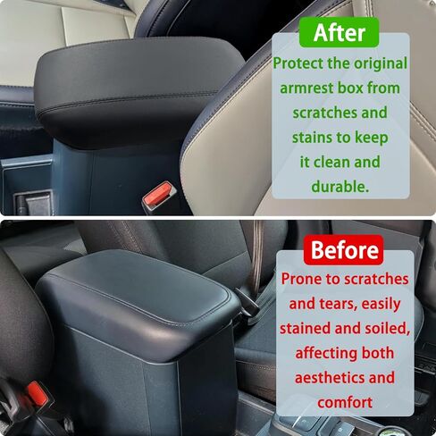 Center Console Armrest Cover Fit for Ford Maverick Accessories 2022-2025 2026 Armrest Case Arm Rest Storage Box Pad Console lid Protector Leather Seat Box Cushion (Black Stitches) in Saudi Arabia