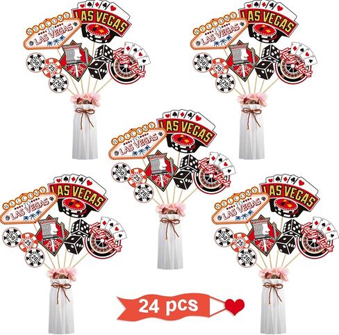 60 Pieces Casino Centerpiece Sticks Decorations Las Vegas Party Table Toppers Decorations Casino Cupcake Toppers Bulk Food Decoration for Night Adult Birthday Themed Party Supplies(Las Vegas) in Saudi Arabia