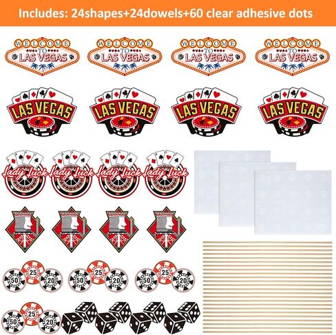 60 Pieces Casino Centerpiece Sticks Decorations Las Vegas Party Table Toppers Decorations Casino Cupcake Toppers Bulk Food Decoration for Night Adult Birthday Themed Party Supplies(Las Vegas) in Saudi Arabia