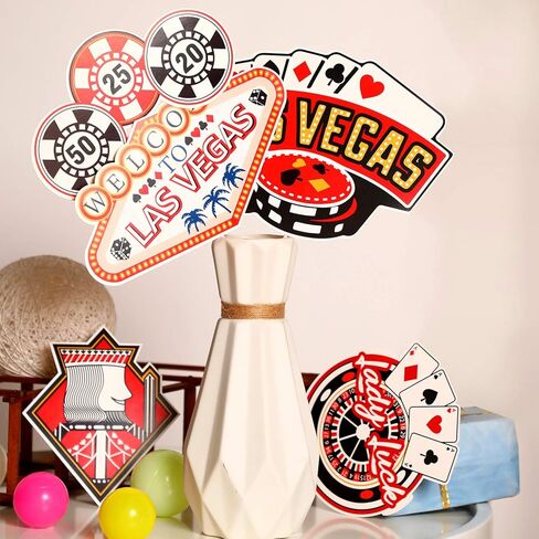 60 Pieces Casino Centerpiece Sticks Decorations Las Vegas Party Table Toppers Decorations Casino Cupcake Toppers Bulk Food Decoration for Night Adult Birthday Themed Party Supplies(Las Vegas) in Saudi Arabia