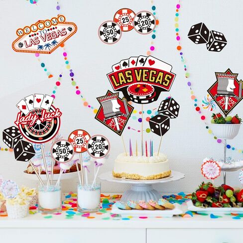 60 Pieces Casino Centerpiece Sticks Decorations Las Vegas Party Table Toppers Decorations Casino Cupcake Toppers Bulk Food Decoration for Night Adult Birthday Themed Party Supplies(Las Vegas) in Saudi Arabia