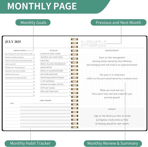 Monthly Planner 2026-2027, 18 Months Calendar Book from JAN 2026 - JUN 2027 with Habit Tracker, Goals,To -Do List, Summary & Monthly Review,Waterproof Cover Twin-Wire Binding 8.5" x 11", Black in Saudi Arabia