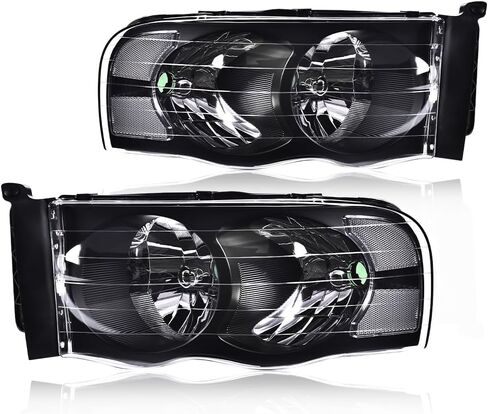 PIT66 Headlight Assembly Compatible with 2002 2003 2004 2005 Dodge Ram 1500 Fit 2003-2005 Ram 2500 3500 Front Halogen Head Lamp faros delanteros Black in Saudi Arabia