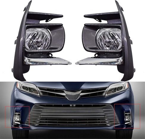 munirater Fog Light Lamp Assembly Passenger and Driver Side Replacement for Sienna (BASE/L/LE/SE/XLE/LIMITED) 2018-2019 with Bulbs+Front Bumper Fog Light Covers+Harness Switch Kit in Saudi Arabia