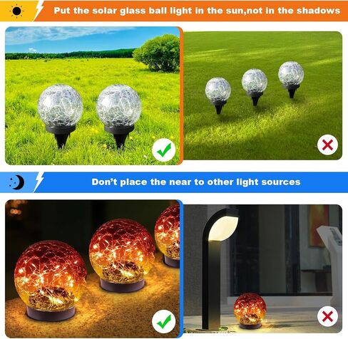 أضواء الكرة الشمسية في الهواء الطلق، كرات الطاقة الشمسية للماء، أضواء الحديقة الشمسية، الأجرام السماوية للخارج 4 حزمة الكرة الزجاجية المتشققة لديكورات الفناء في الفناء الخلفي in Kuwait