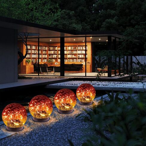 أضواء الكرة الشمسية في الهواء الطلق، كرات الطاقة الشمسية للماء، أضواء الحديقة الشمسية، الأجرام السماوية للخارج 4 حزمة الكرة الزجاجية المتشققة لديكورات الفناء في الفناء الخلفي in Kuwait
