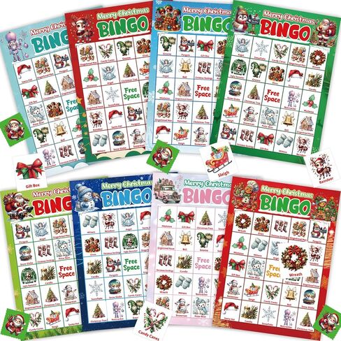Merry Christmas Bingo Game for Kids Adults Large Group 24 Players Xmas Winter Holiday Bingo Family Activities Party Games Party Favors Party Supplies in Saudi Arabia