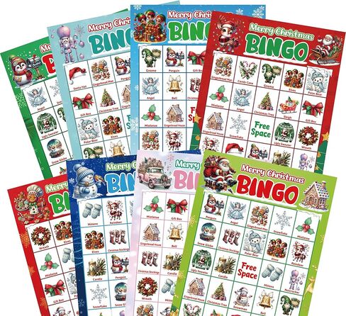 Merry Christmas Bingo Game for Kids Adults Large Group 24 Players Xmas Winter Holiday Bingo Family Activities Party Games Party Favors Party Supplies in Saudi Arabia