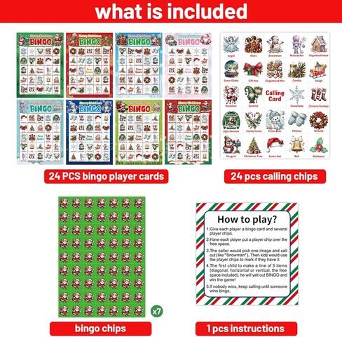 Merry Christmas Bingo Game for Kids Adults Large Group 24 Players Xmas Winter Holiday Bingo Family Activities Party Games Party Favors Party Supplies in Saudi Arabia